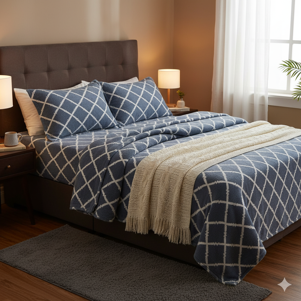 Ocean Mist Geometric Bedsheet Set – Elegant, Modern & Comfortably Chic