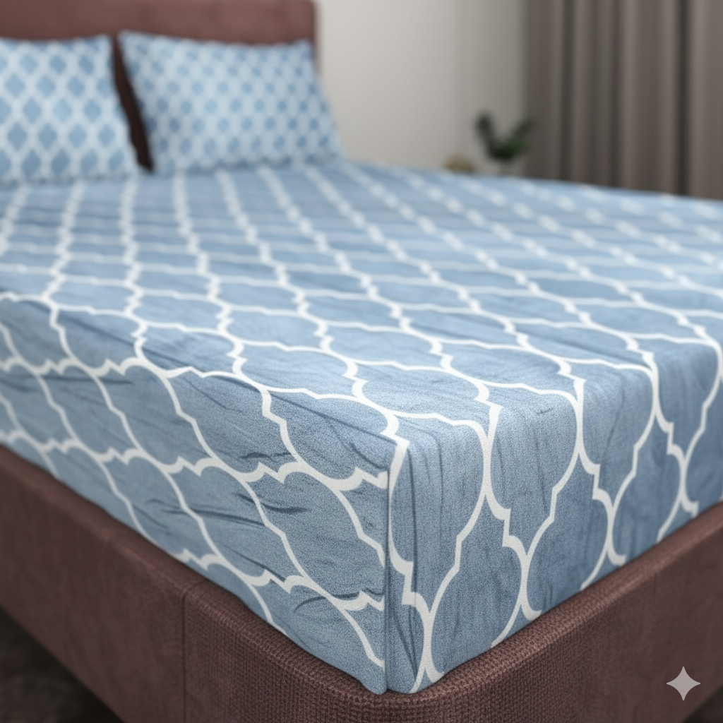 Ocean Mist Geometric Bedsheet Set – Elegant, Modern & Comfortably Chic