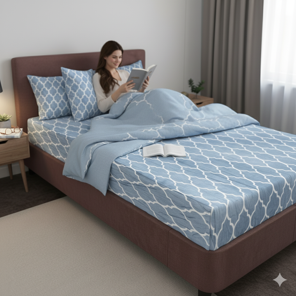 Ocean Mist Geometric Bedsheet Set – Elegant, Modern & Comfortably Chic