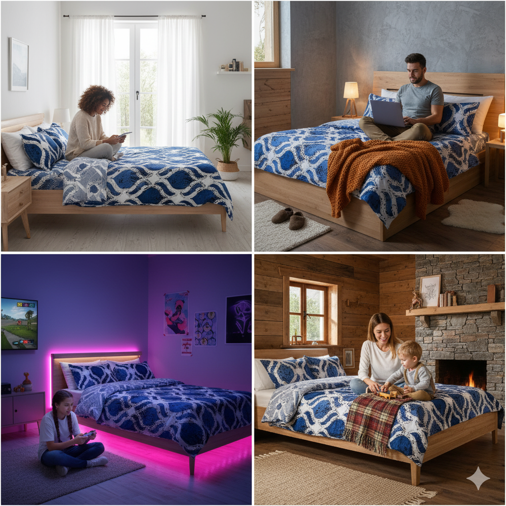 Royal Sapphire Geometric Bedsheet Set – Bold, Elegant & Comfortably Modern