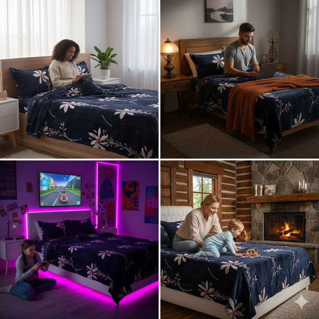 Midnight Bloom Premium Bedsheet Set – Stylish, Soft & Sophisticated