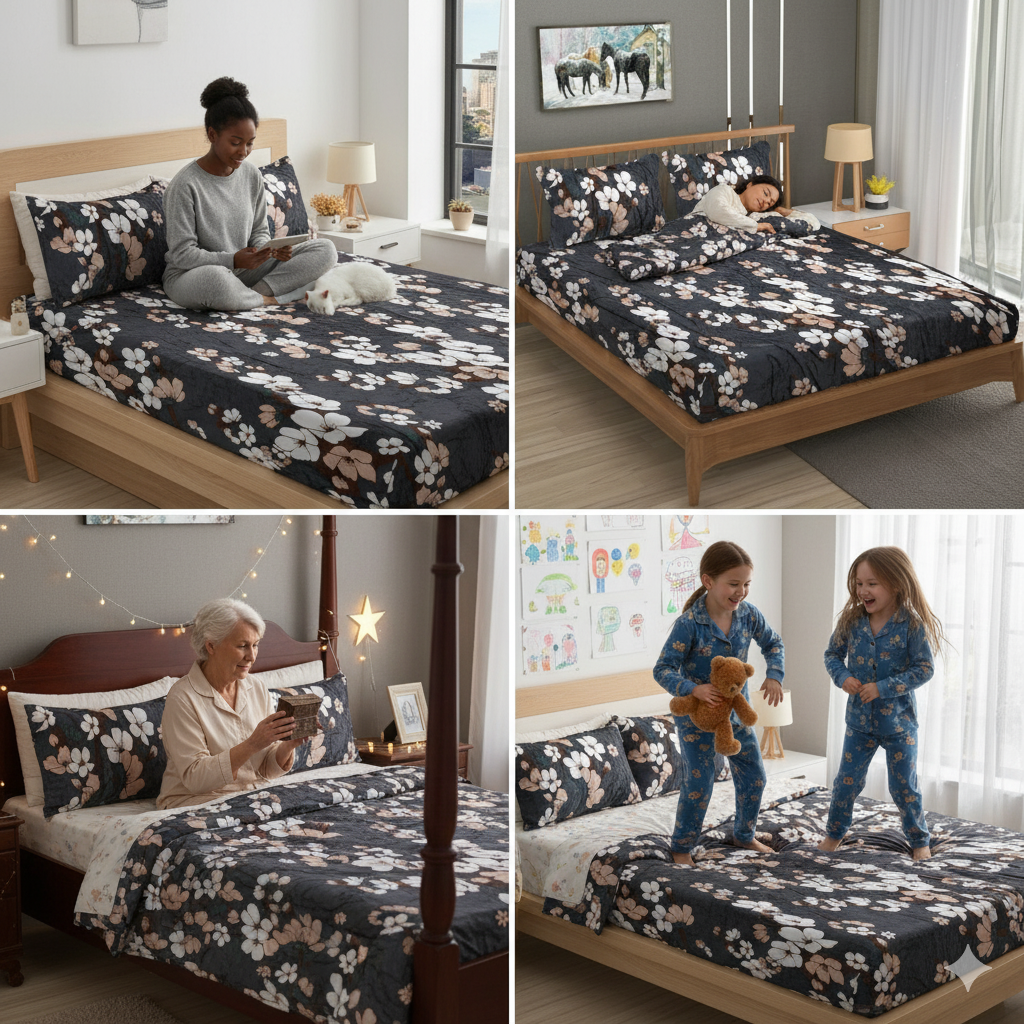 Midnight Blossom Premium Bedsheet Set – Elegant, Soft & Timeless