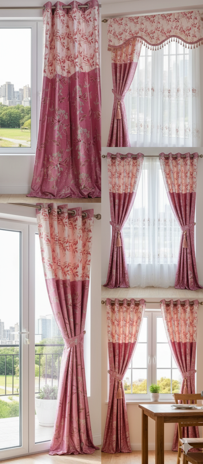 Elegant Rose Bloom Long Curtains