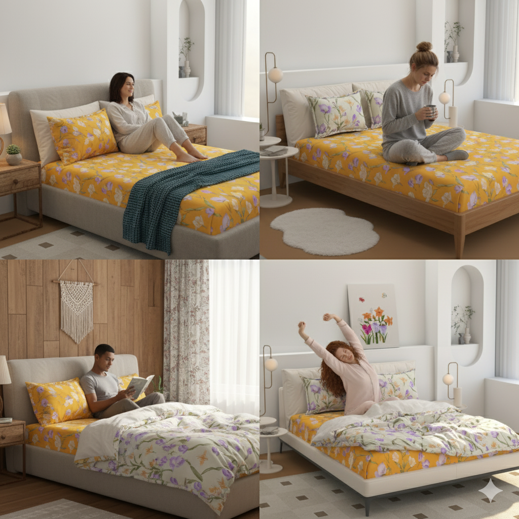 Sunshine Bloom Premium Floral Bedsheet Set – Bright, Elegant & Comfortably Chic