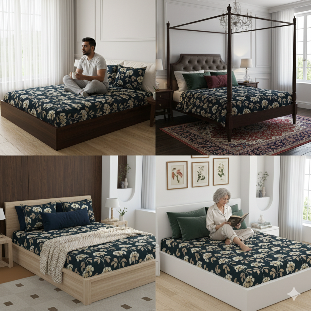 Elegant Floral Premium Cotton Bedsheet Set – Unique, Luxurious