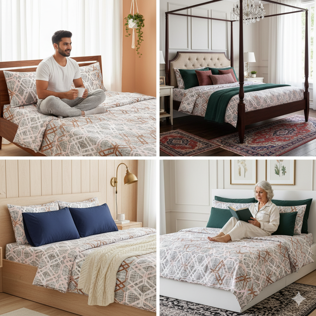 Modern Geometric Premium Cotton Bedsheet Set