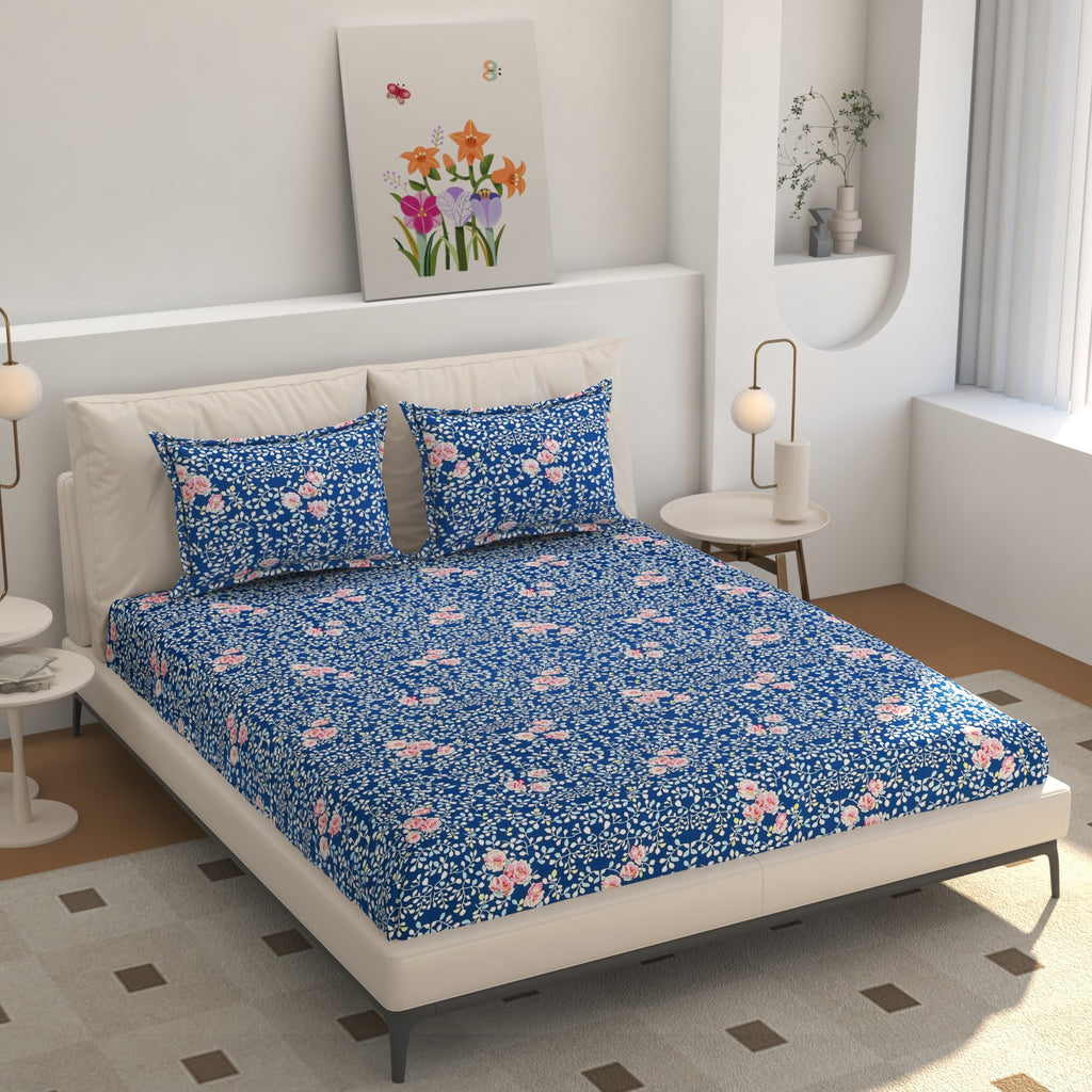 Premium Blue Blossom Bedsheet Set – Timeless Elegance Meets Everyday Comfort