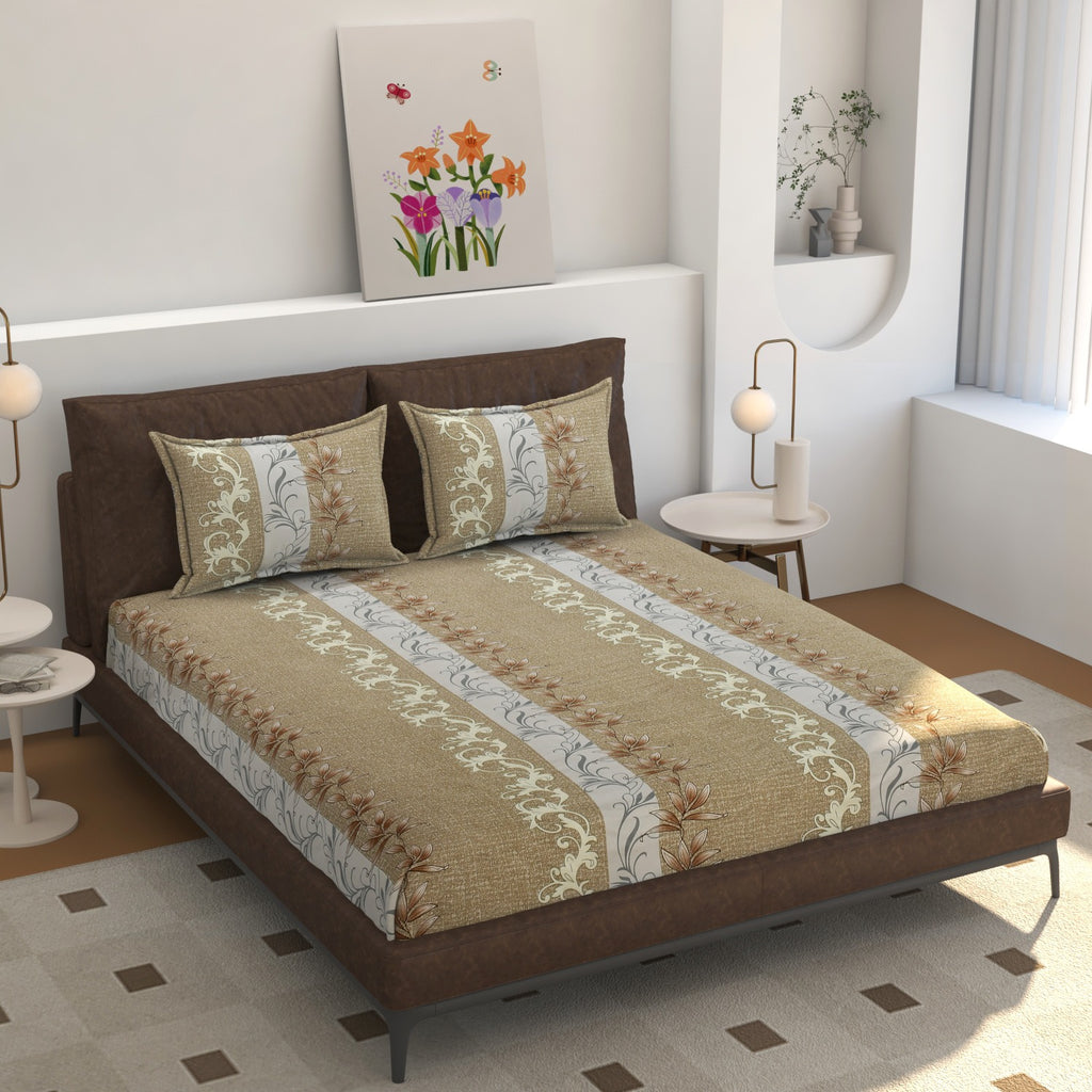 Elegant Floral Stripe Bedsheet Set – Redefine Comfort & Style