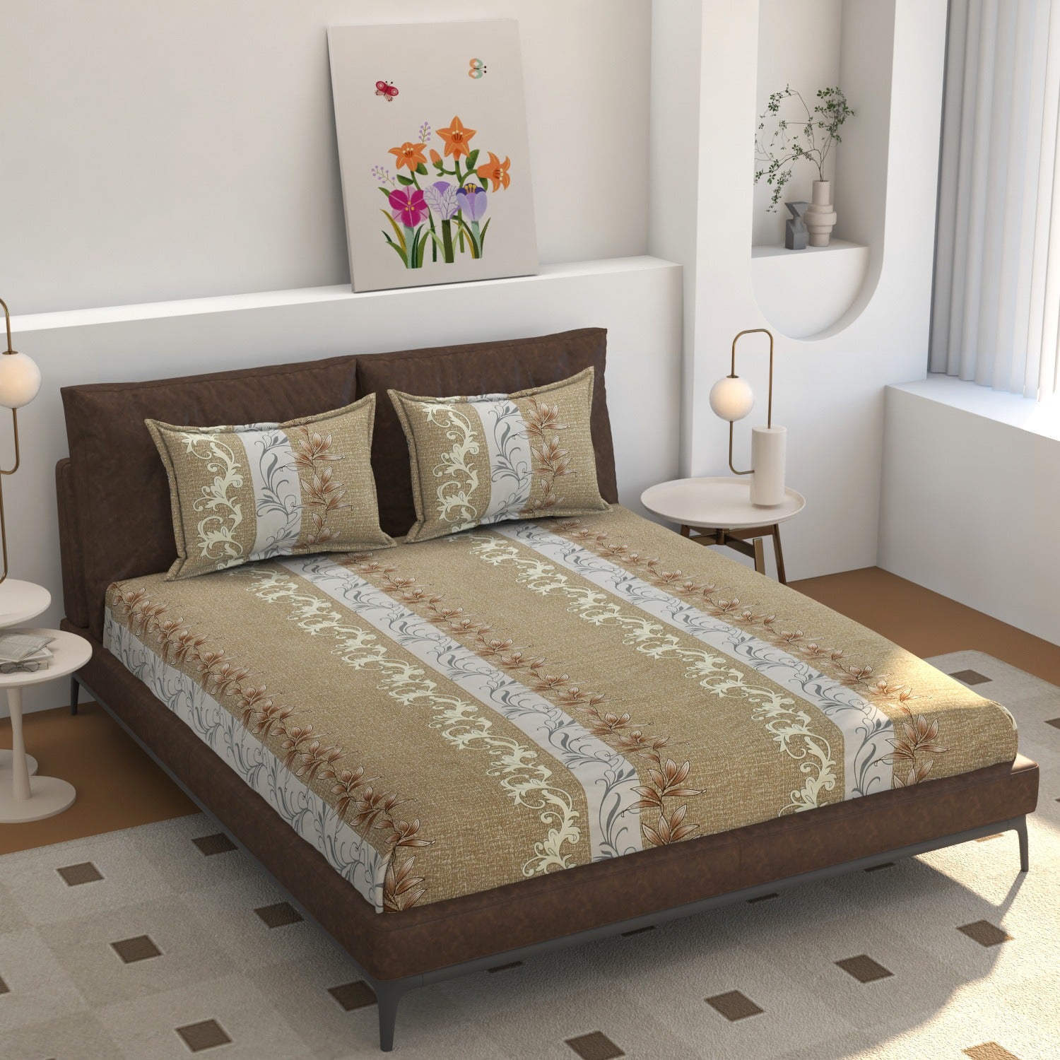 Elegant Floral Stripe Bedsheet Set – Redefine Comfort & Style