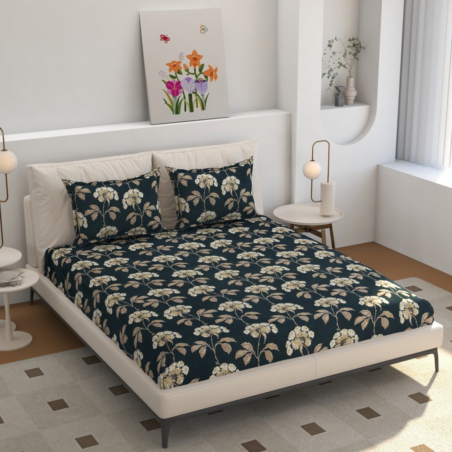 Elegant Floral Premium Cotton Bedsheet Set – Unique, Luxurious