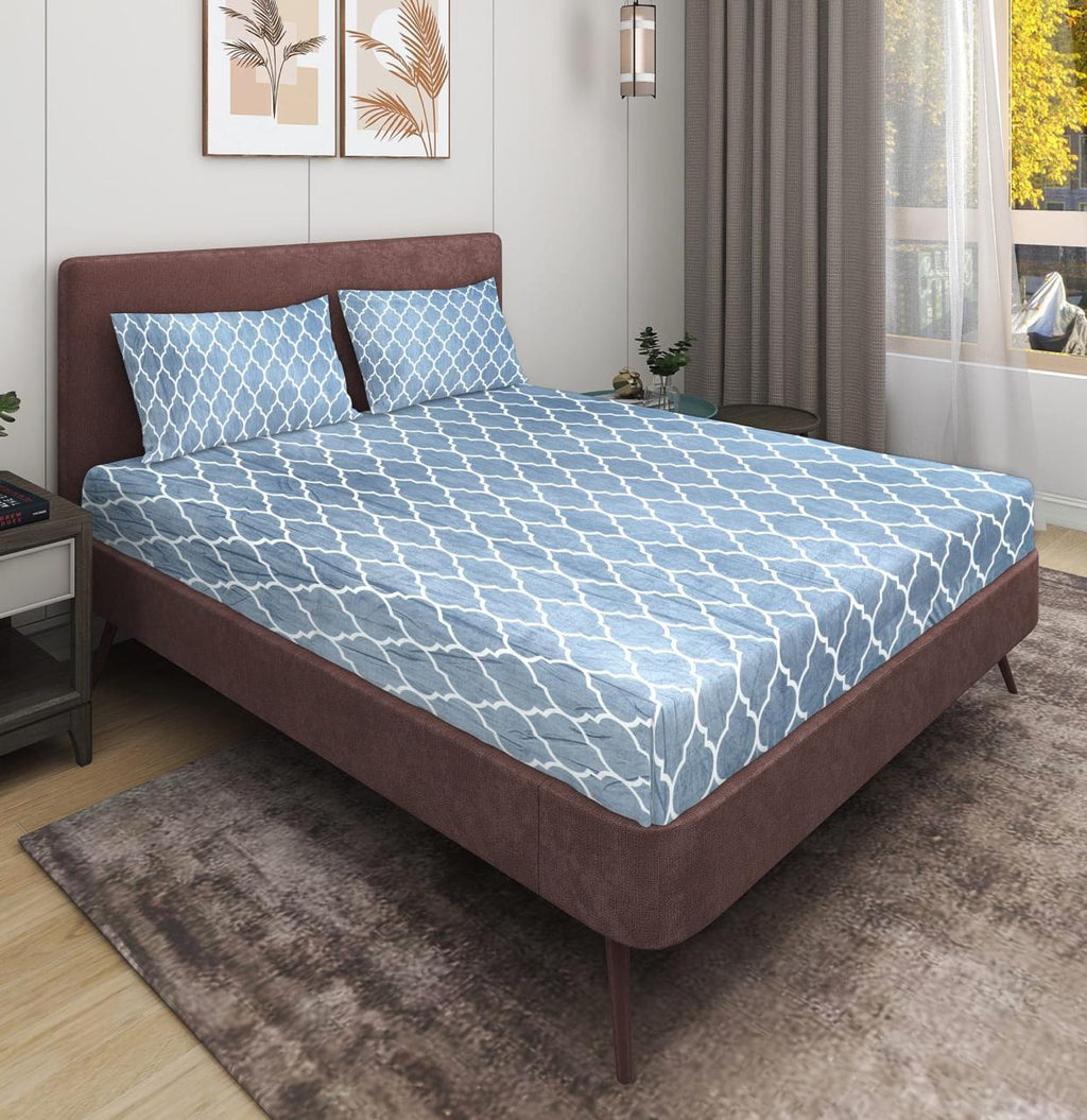 Ocean Mist Geometric Bedsheet Set – Elegant, Modern & Comfortably Chic