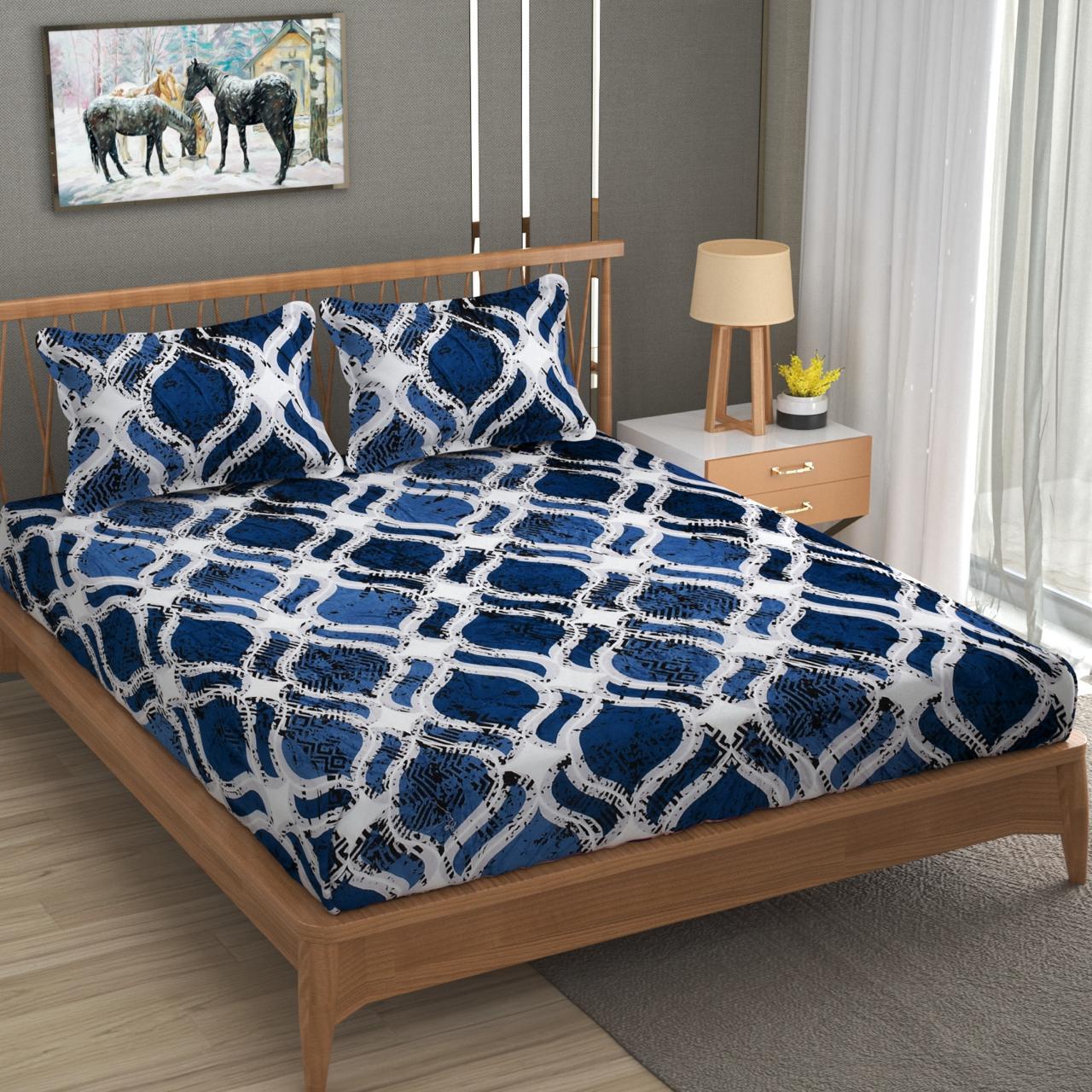 Royal Sapphire Geometric Bedsheet Set – Bold, Elegant & Comfortably Modern