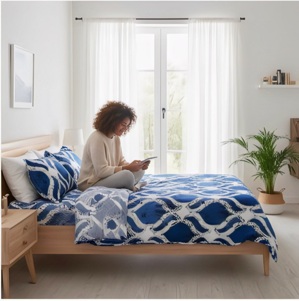 Royal Sapphire Geometric Bedsheet Set – Bold, Elegant & Comfortably Modern