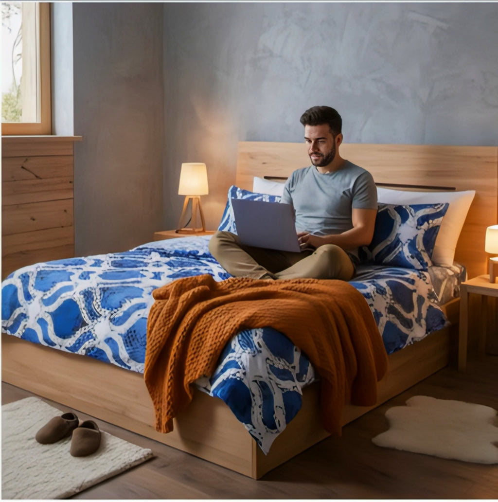 Royal Sapphire Geometric Bedsheet Set – Bold, Elegant & Comfortably Modern