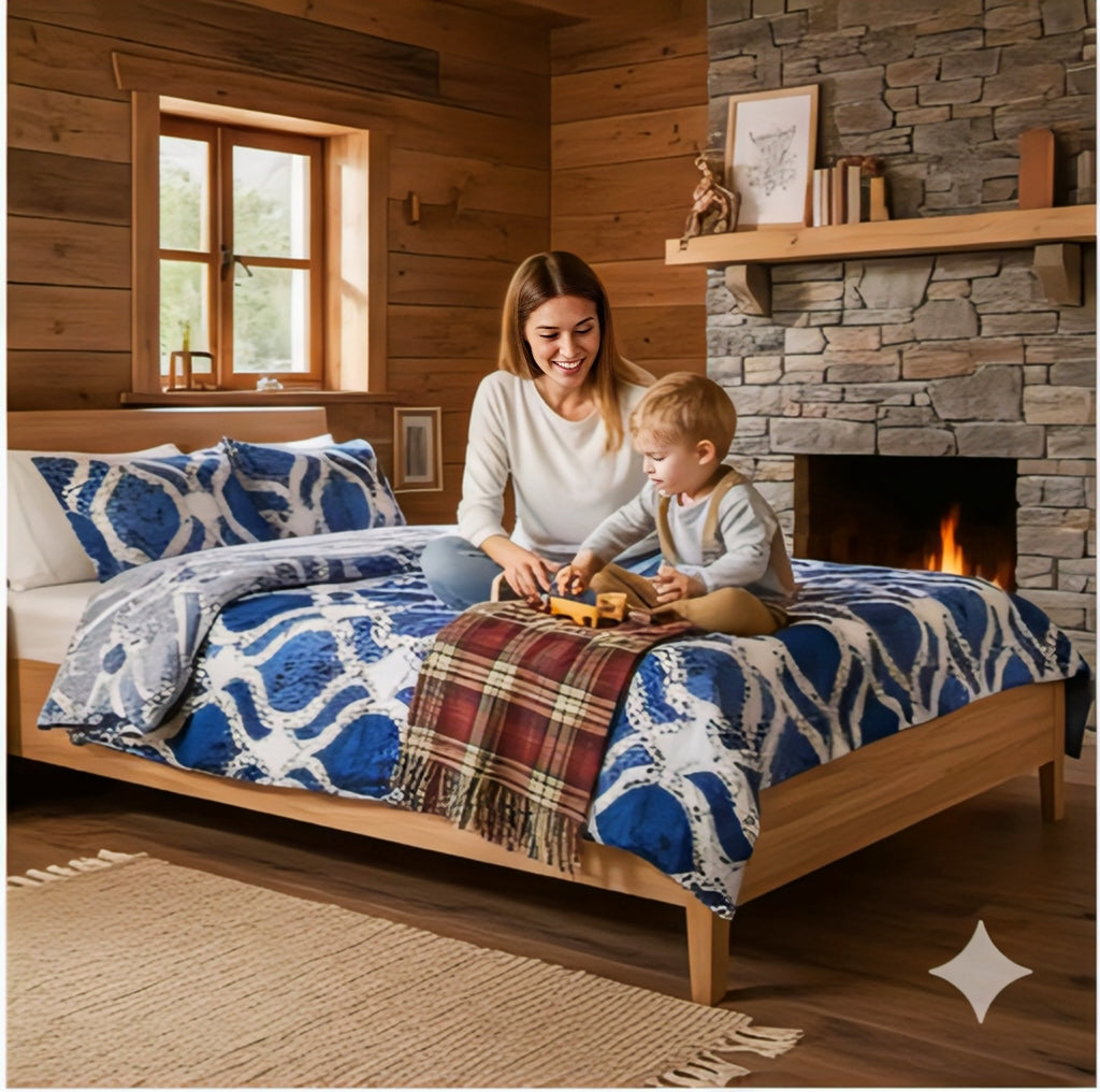 Royal Sapphire Geometric Bedsheet Set – Bold, Elegant & Comfortably Modern