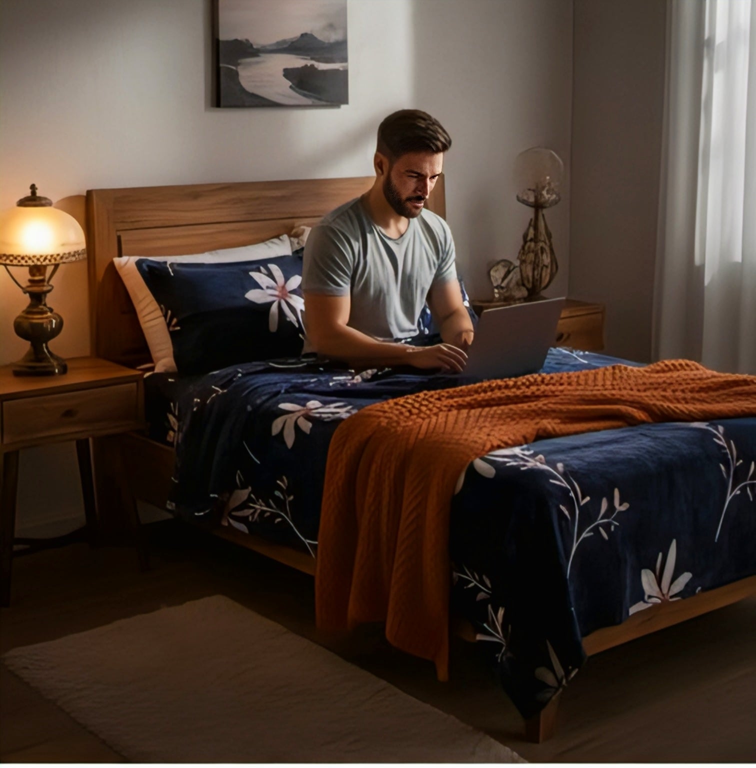 Midnight Bloom Premium Bedsheet Set – Stylish, Soft & Sophisticated