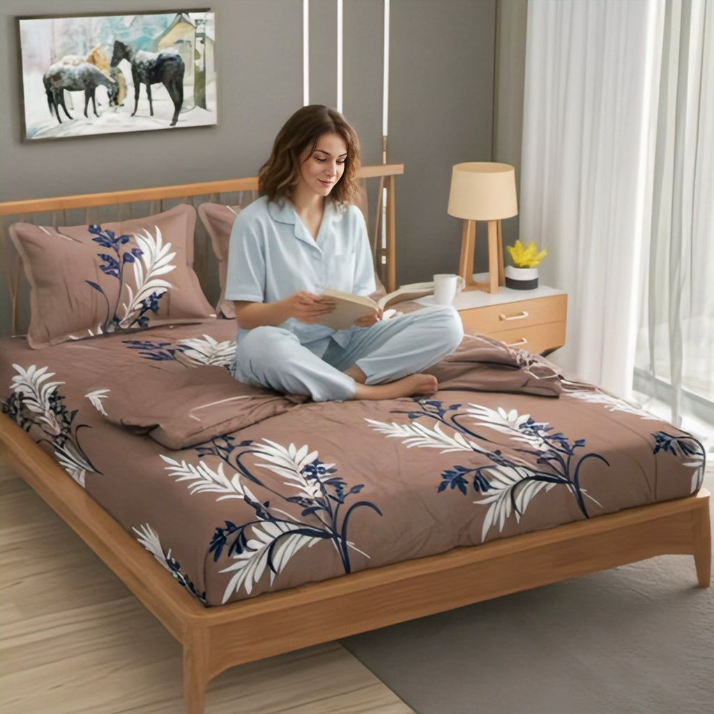 Royal Leaf Brown Bedsheet Set – Elegant, Soft & Distinctly Stylish