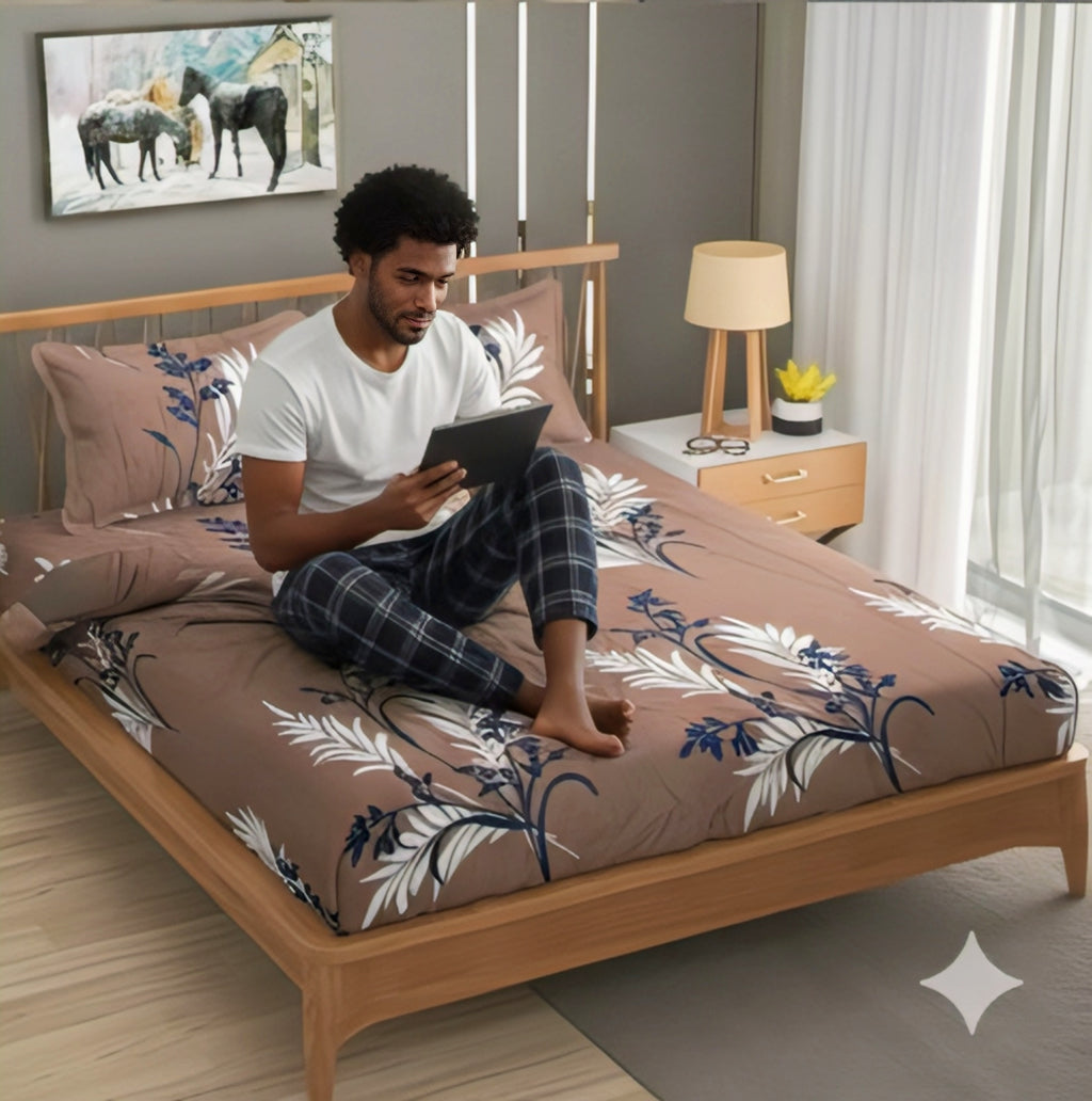 Royal Leaf Brown Bedsheet Set – Elegant, Soft & Distinctly Stylish