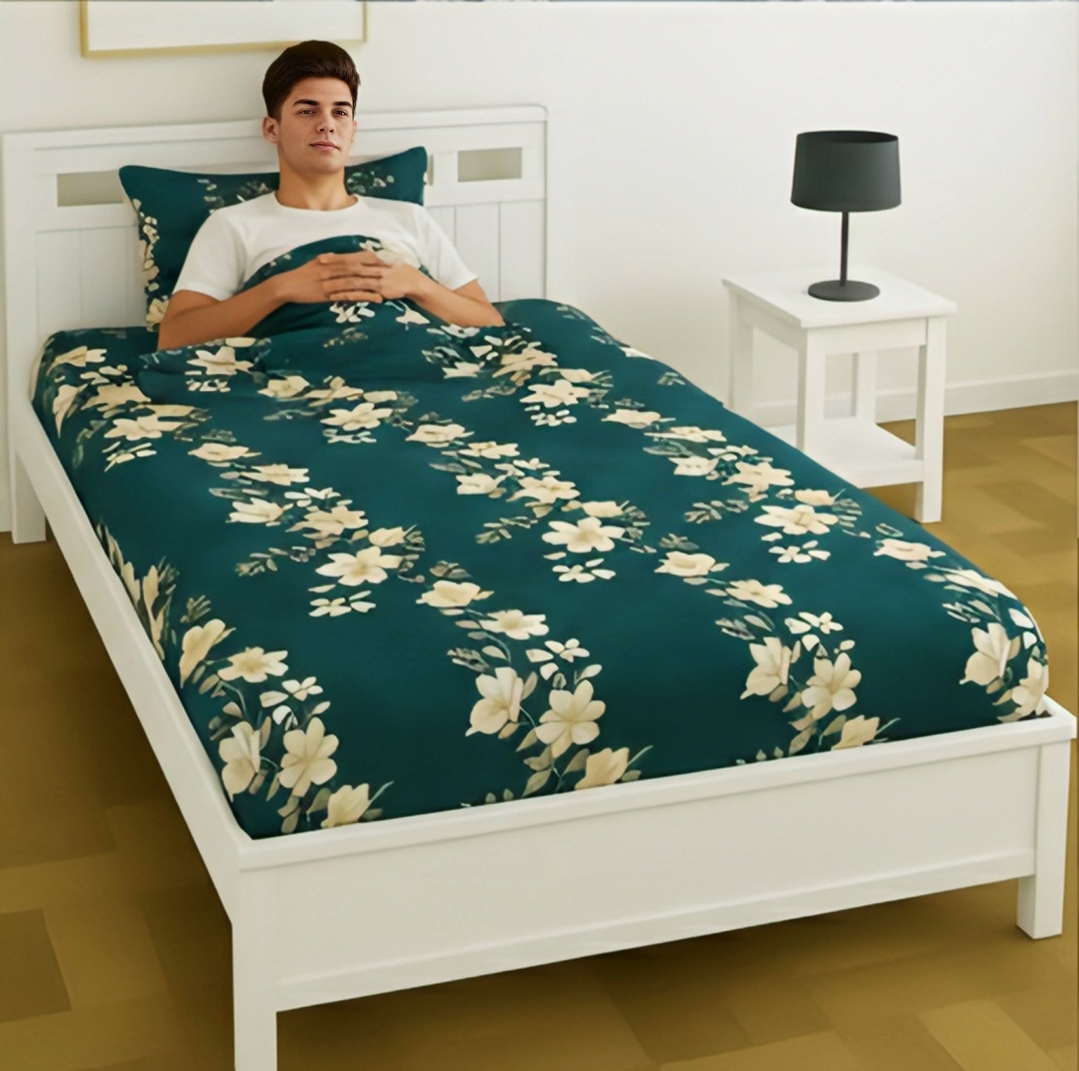 Elegant Blossom Teal Bedsheet Set – Graceful, Soft & Distinctive