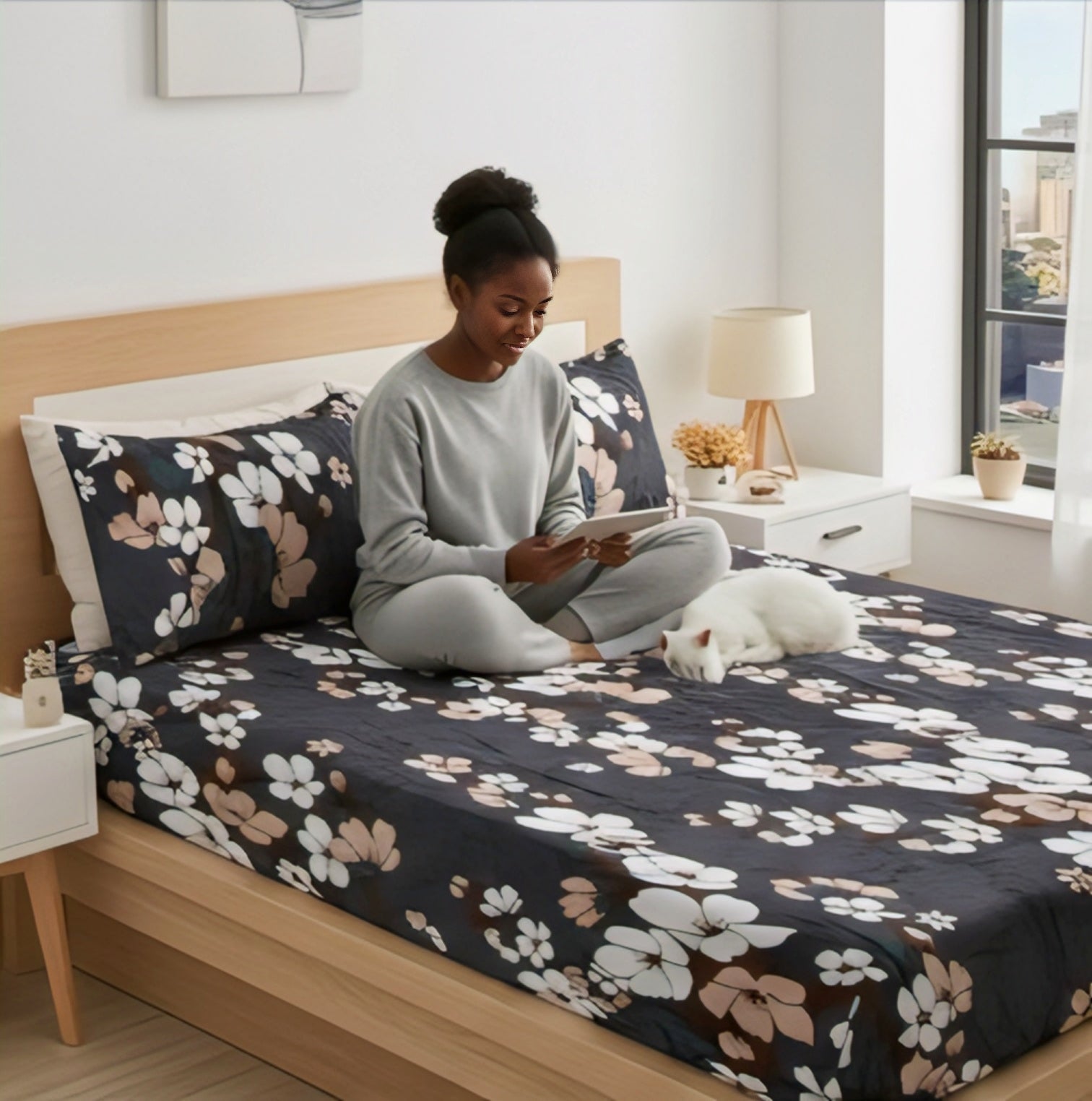 Midnight Blossom Premium Bedsheet Set – Elegant, Soft & Timeless