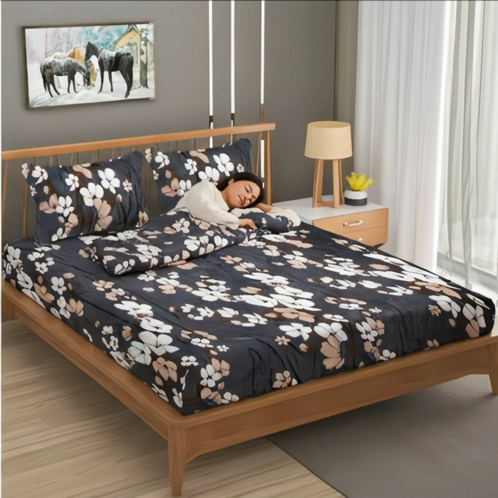 Midnight Blossom Premium Bedsheet Set – Elegant, Soft & Timeless