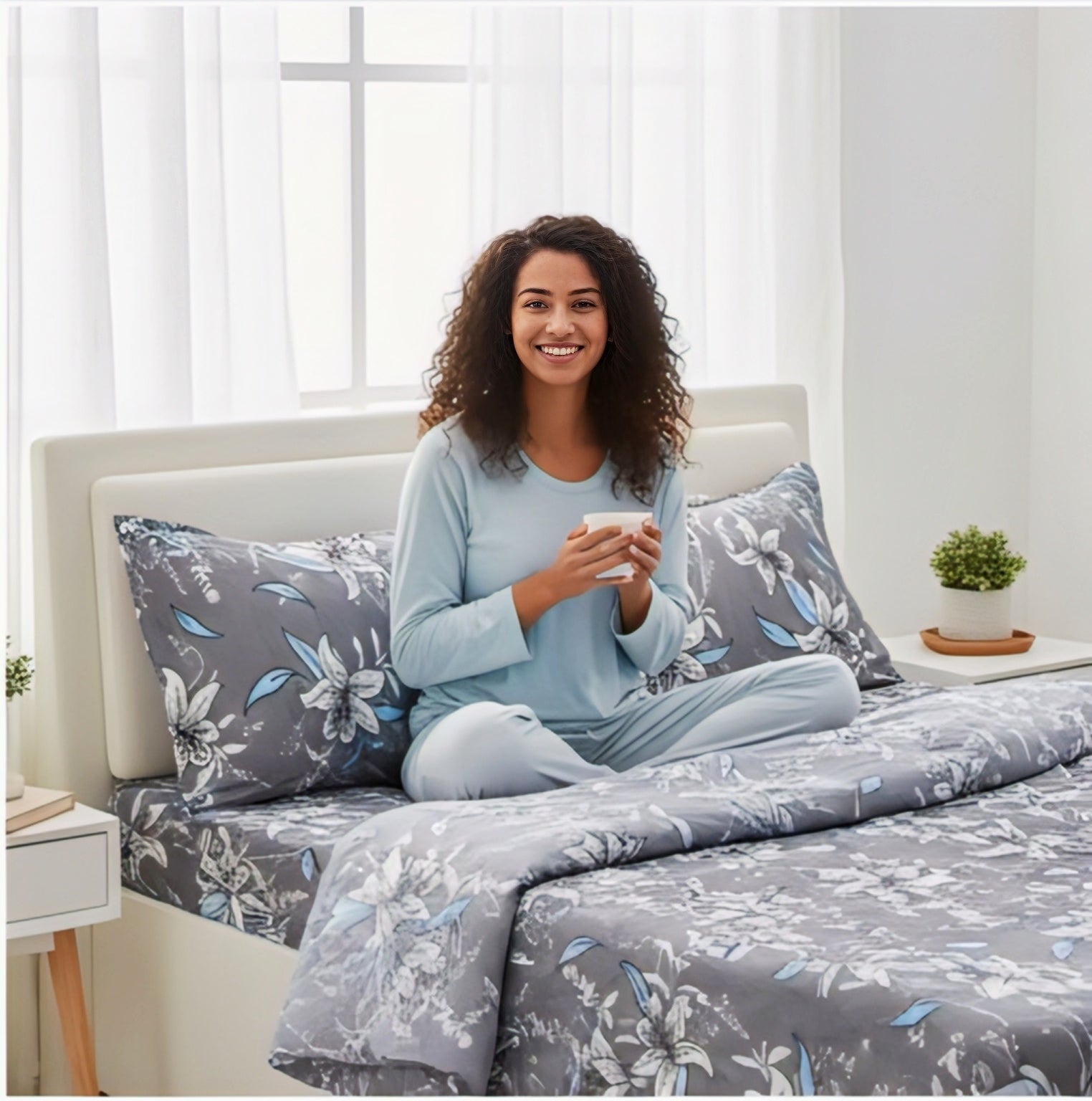 FLORAL GREY BEDSHEET