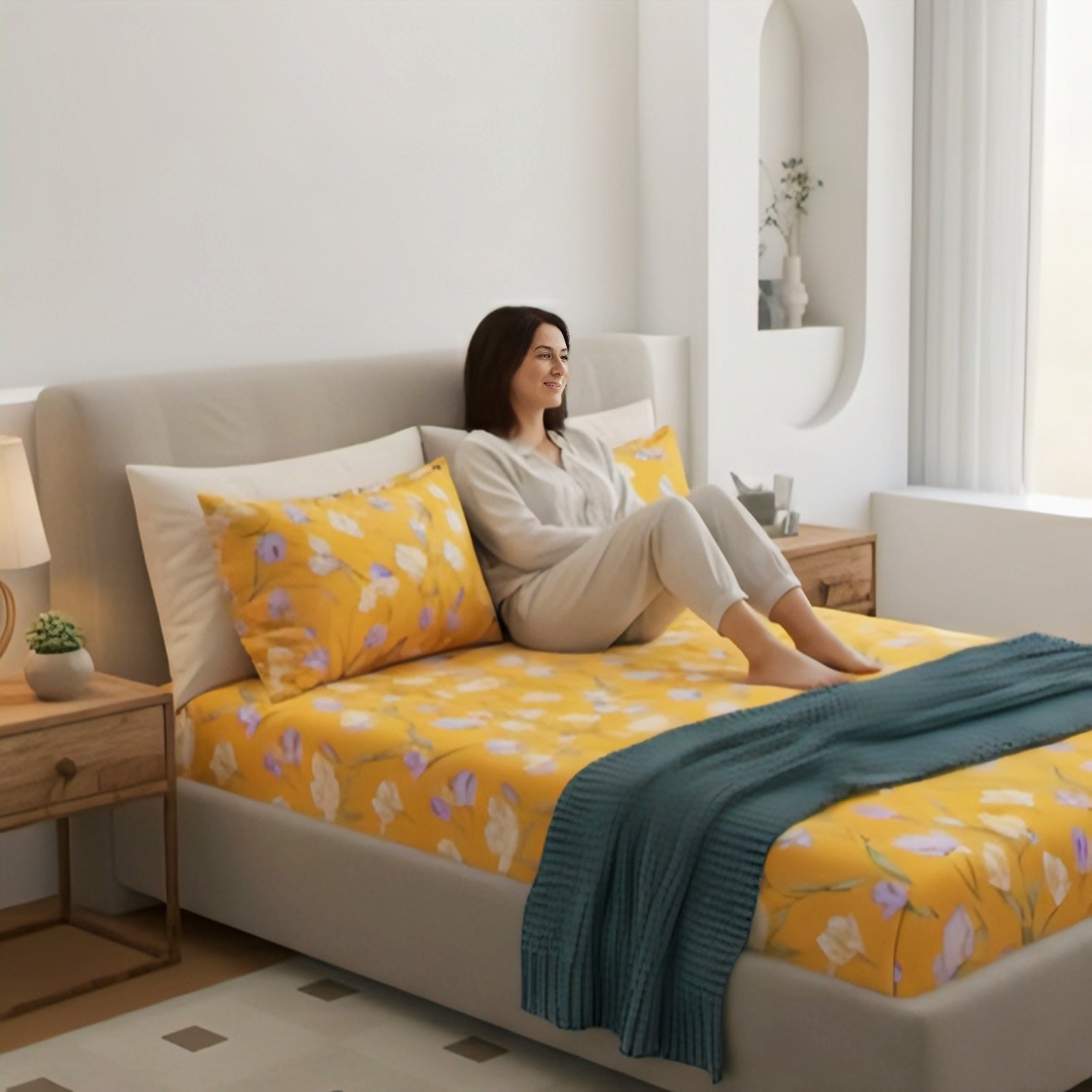 Sunshine Bloom Premium Floral Bedsheet Set – Bright, Elegant & Comfortably Chic