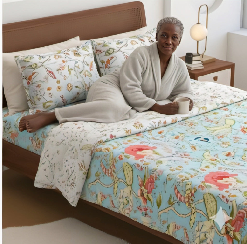 Ocean Bloom Premium Floral Bedsheet Set – Vibrant, Artistic & Comfortably Elegant