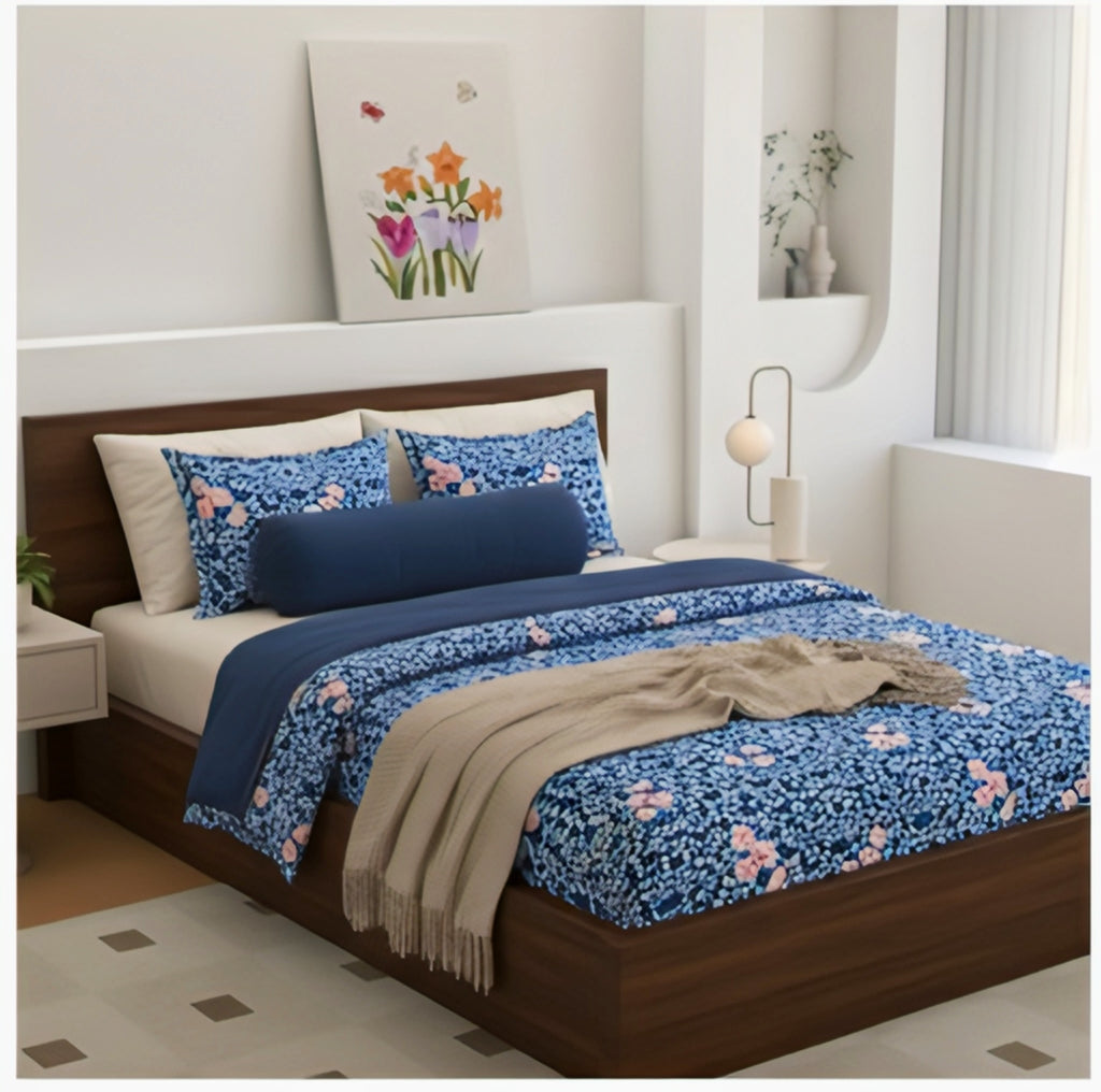 Premium Blue Blossom Bedsheet Set – Timeless Elegance Meets Everyday Comfort