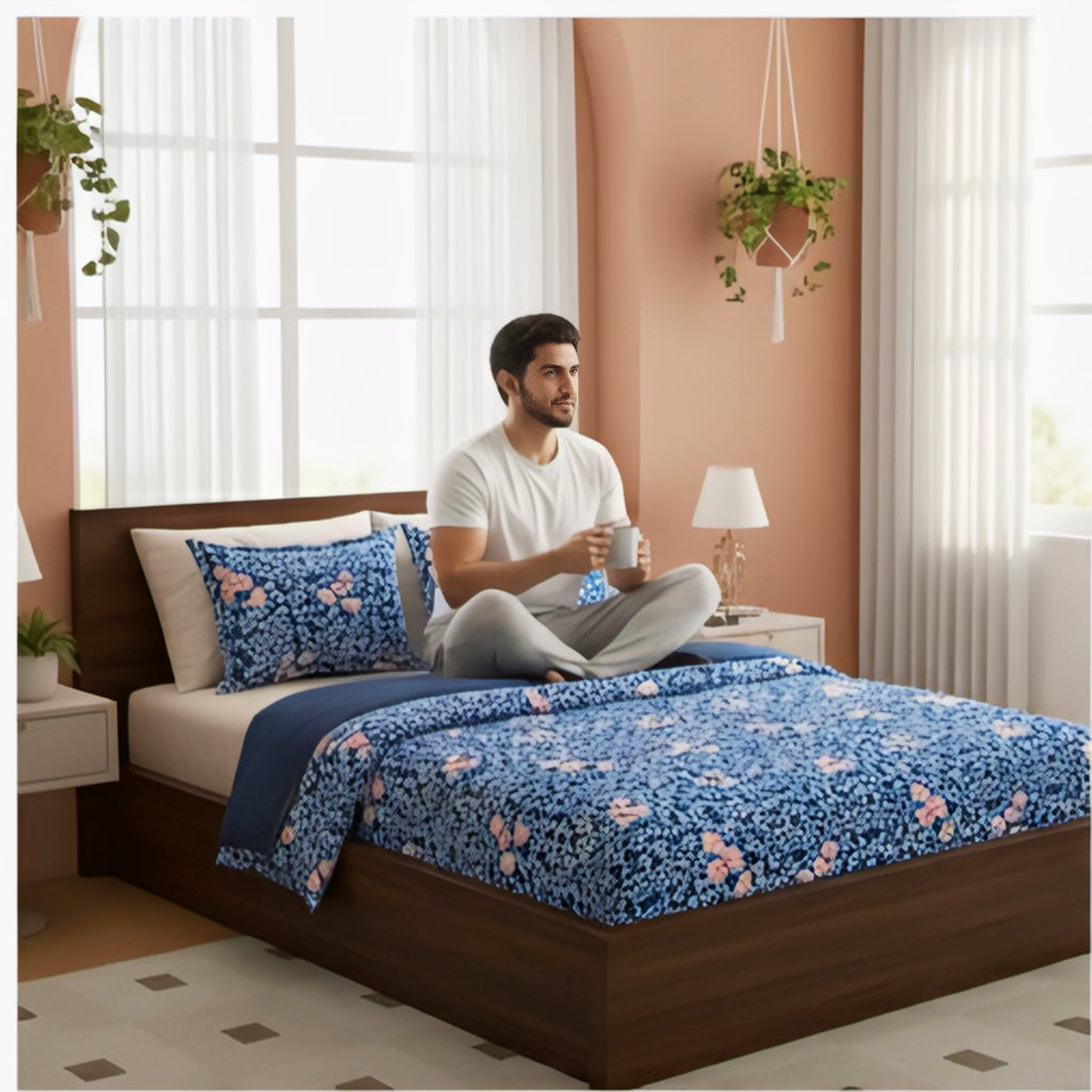 Premium Blue Blossom Bedsheet Set – Timeless Elegance Meets Everyday Comfort