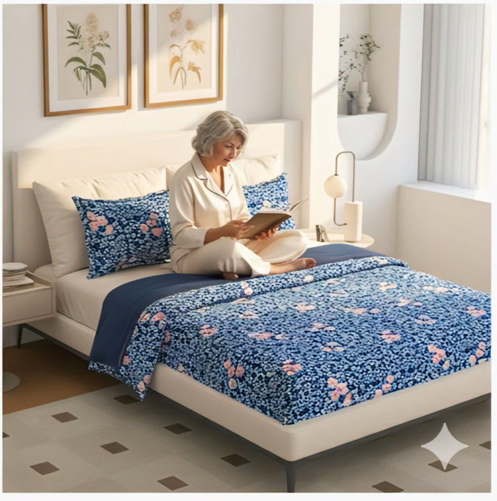 Premium Blue Blossom Bedsheet Set – Timeless Elegance Meets Everyday Comfort