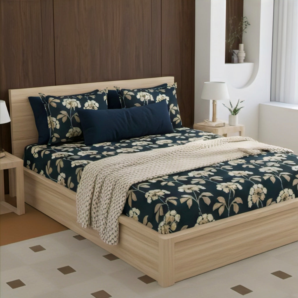 Elegant Floral Premium Cotton Bedsheet Set – Unique, Luxurious