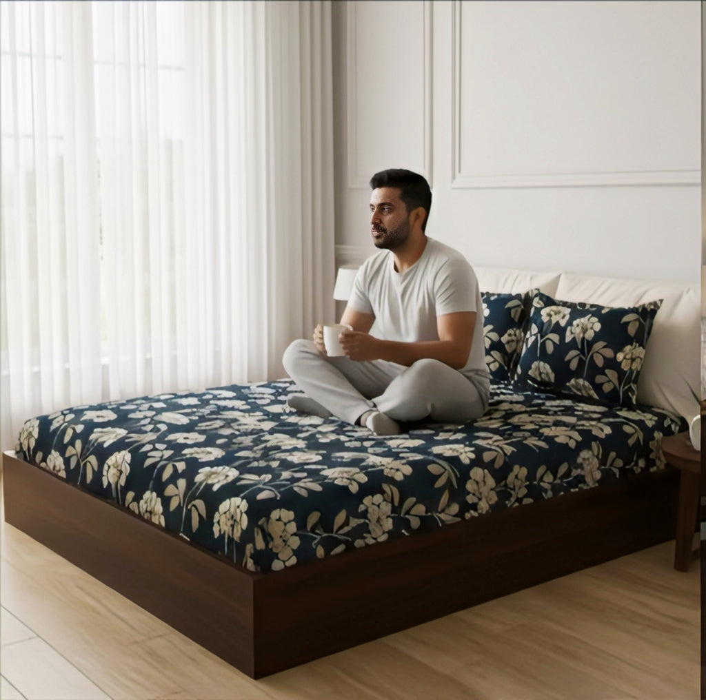Elegant Floral Premium Cotton Bedsheet Set – Unique, Luxurious
