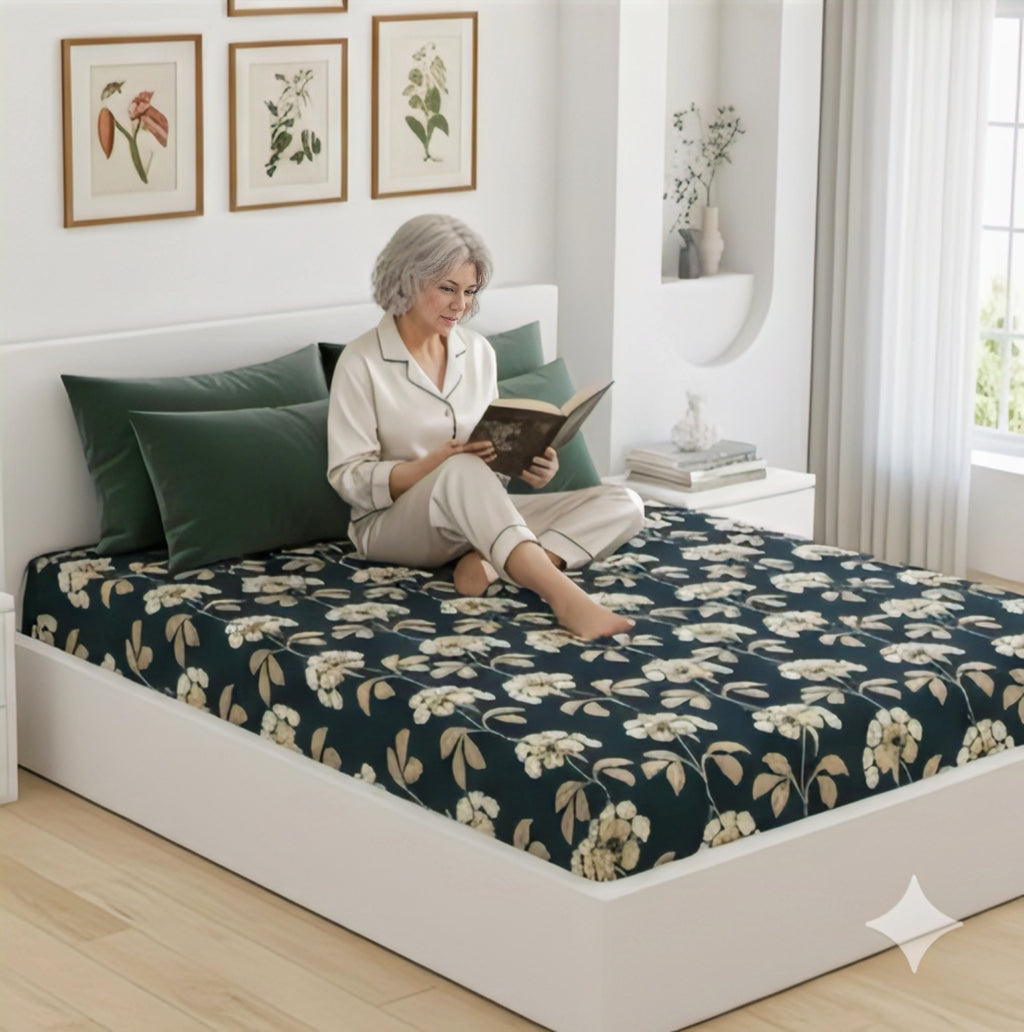 Elegant Floral Premium Cotton Bedsheet Set – Unique, Luxurious