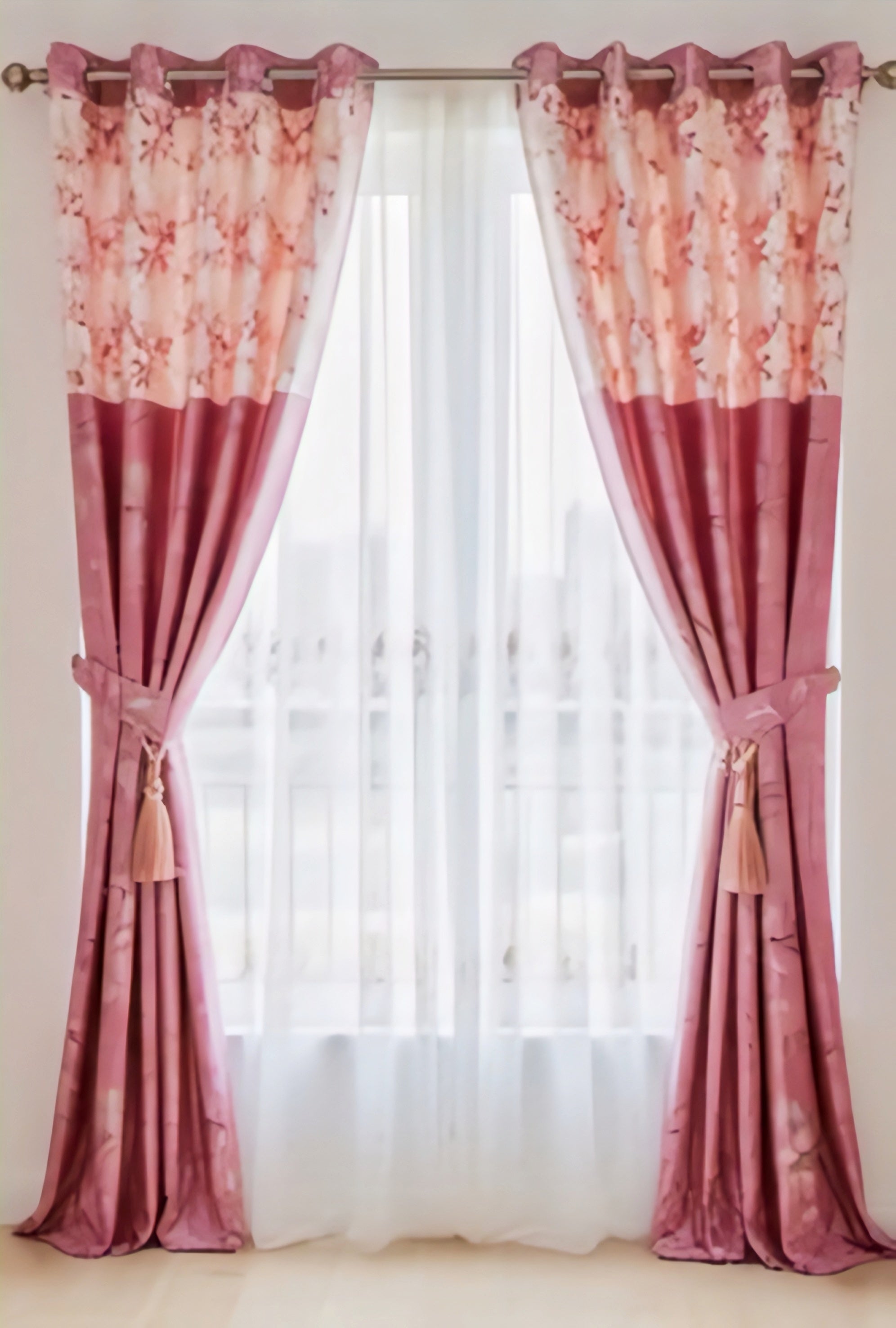 Elegant Rose Bloom Long Curtains
