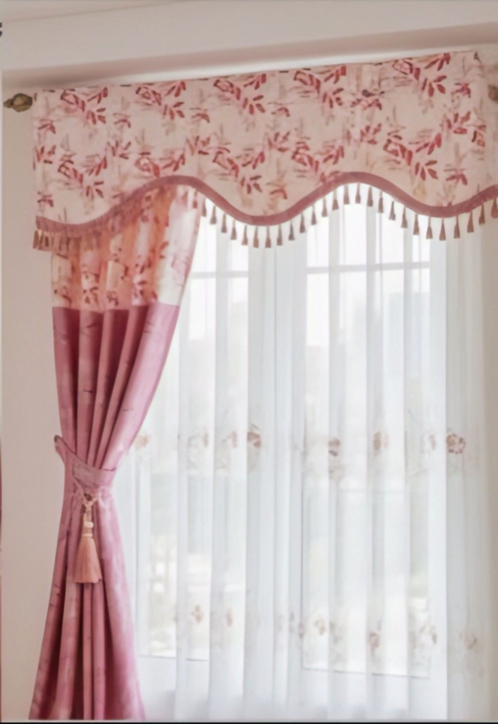 Elegant Rose Bloom Long Curtains