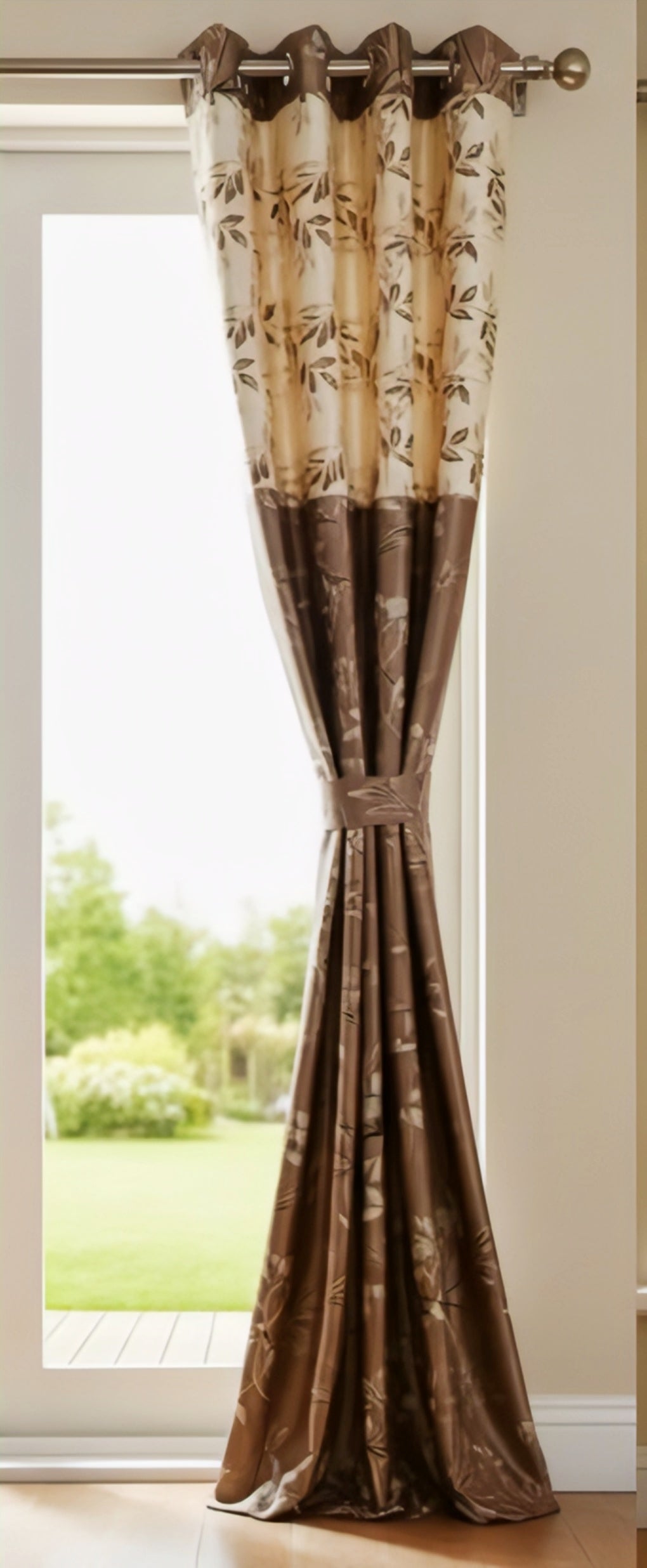 Mocha Bloom Designer Long Curtains