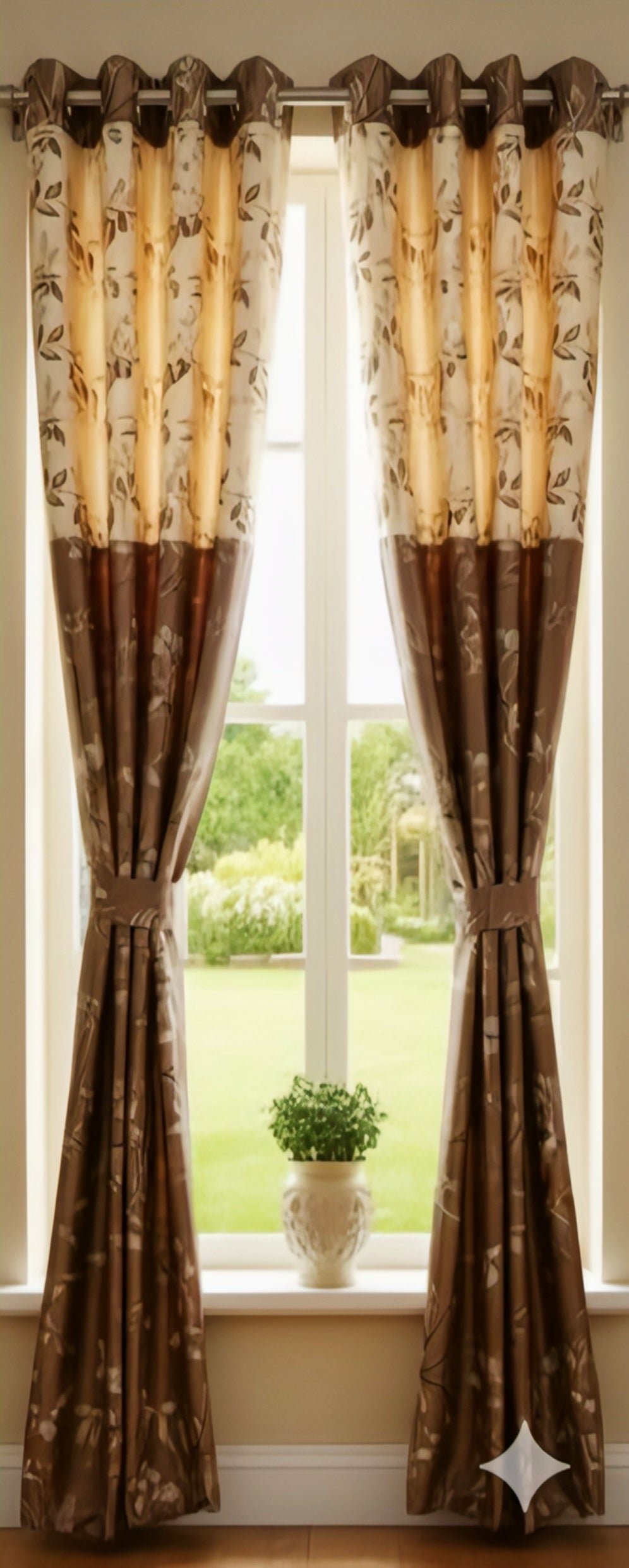 Mocha Bloom Designer Long Curtains