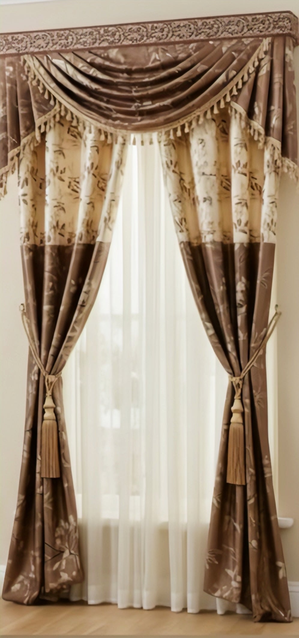 Mocha Bloom Designer Long Curtains